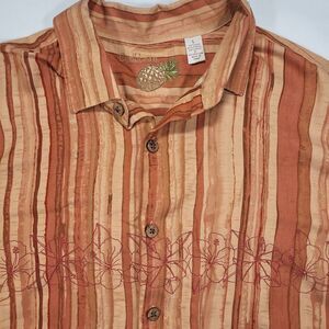 Caribbean‎ Men's Large Orange Hawaiian Floral Silk Lyocell Short Sleeve Shirt